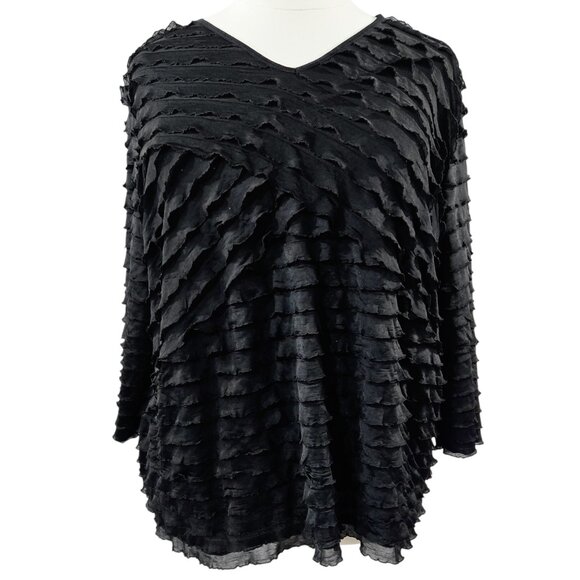 Maggie Barnes for Catherines Black Ruffled Shimmering Top Evening Party - Picture 1 of 7